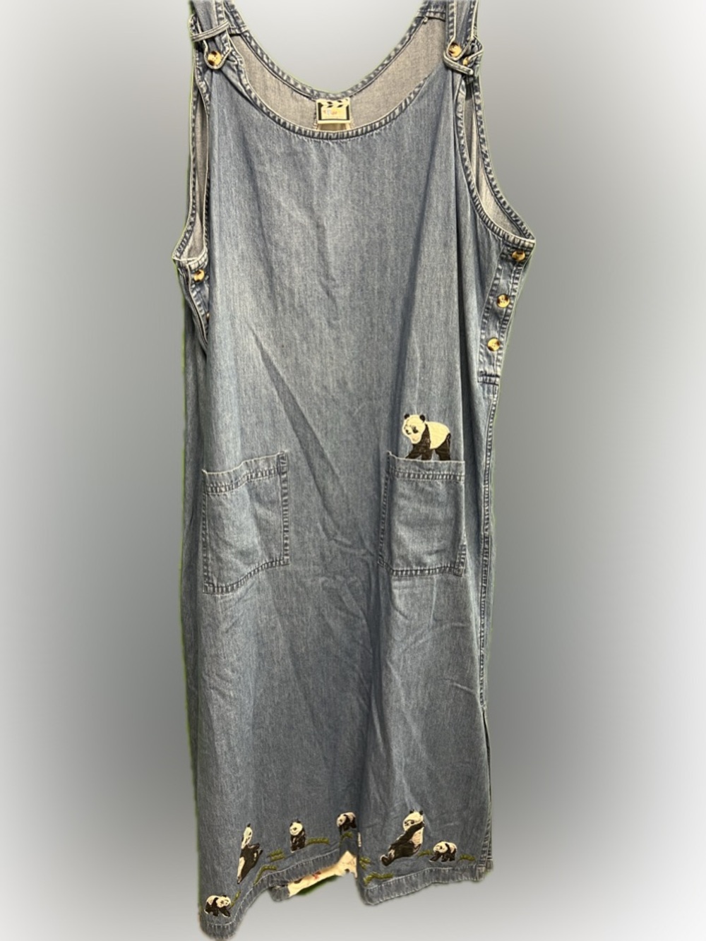 Denim Panda Embroidered Maxi Dress